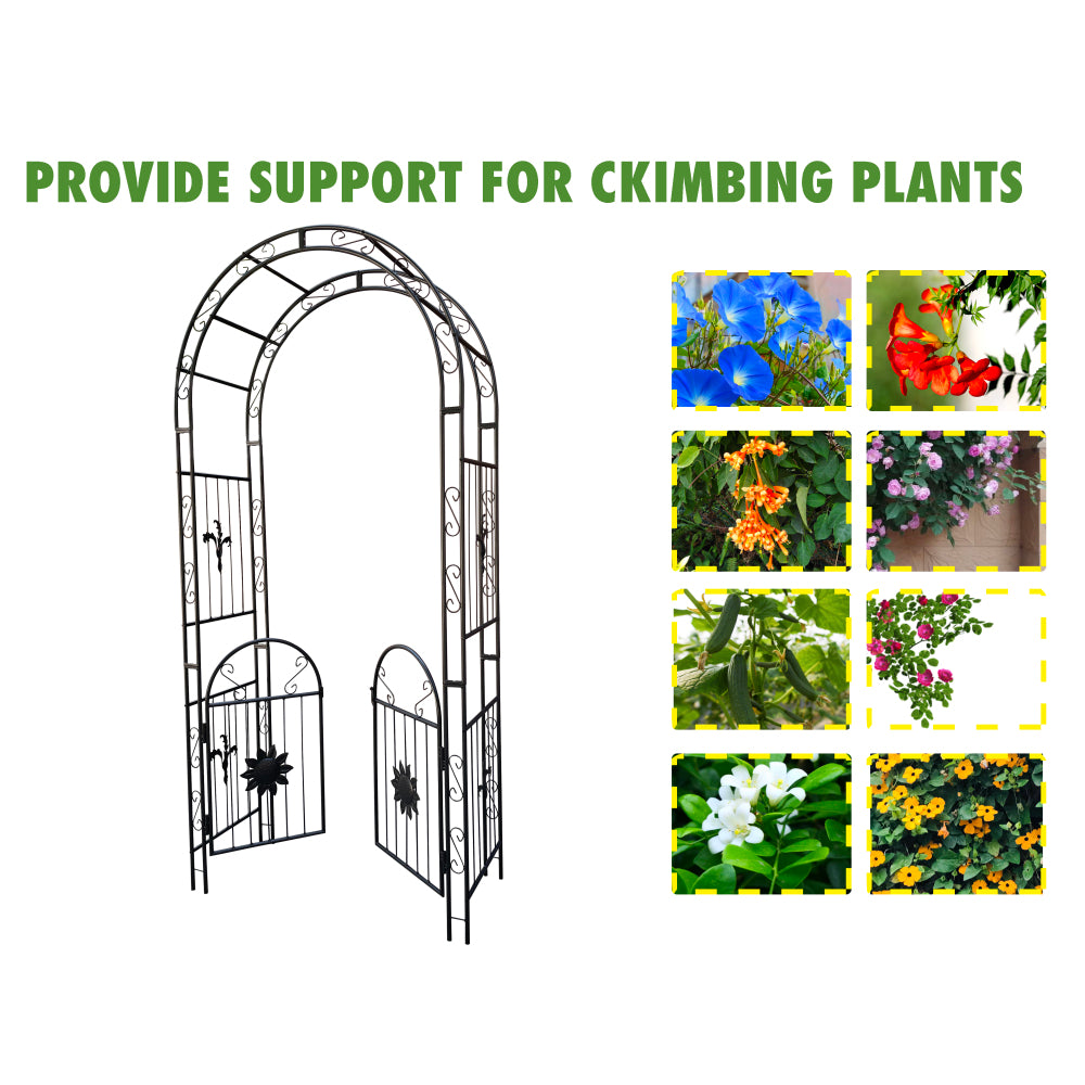 Metal Garden Arch  with doors Garden Arbor Trellis Climbing Plants Support Arch Outdoor Arch Wedding Arch Party Events Archway Black