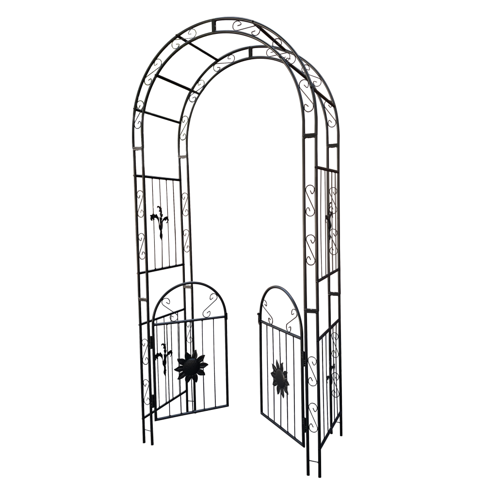 Metal Garden Arch  with doors Garden Arbor Trellis Climbing Plants Support Arch Outdoor Arch Wedding Arch Party Events Archway Black
