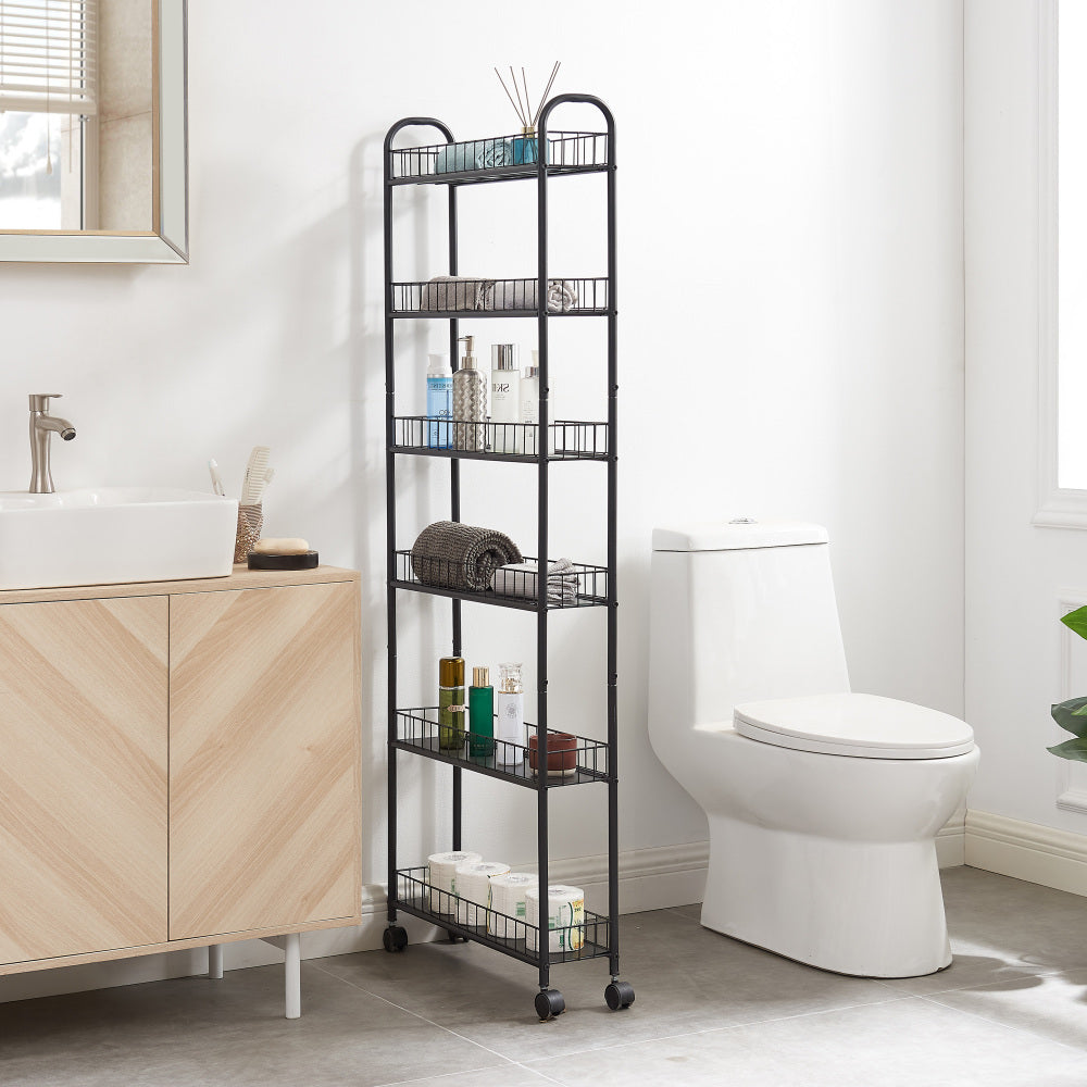 Red 6-Tier Rolling Cart Gap Kitchen Slim Slide Out Storage Tower Rack with Wheels,6 Baskets,Kitchen,Bathroom Laundry Narrow Piaces Utility cart