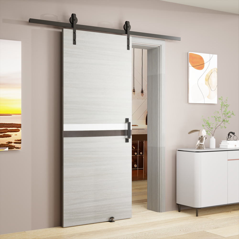 CRAZY ELF 24" x 80" Melamine Integrated Door Slab + 6.6FT Sliding Track Kit + Adjustable Floor Guider + Pull Handle, Modern Interior Door panel, Protected By 2mm Thick Melamine Layer, Moisture-proof