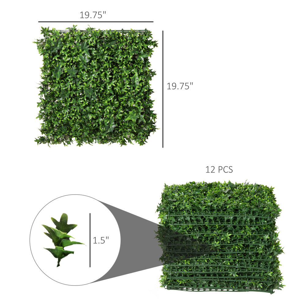 Artificial Grass Wall Panel Backdrop, 12 20" x 20" Boxwood UV Protection Privacy Coverage Panels for Indoor & Outdoor Decor, Wall & Fence Covering, Sweet Potato, Green