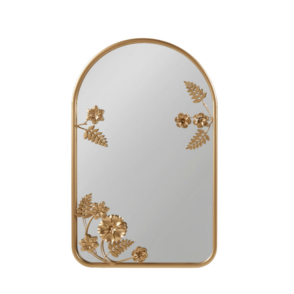 Arched Metal Floral Wall Mirror Gold 25.75"H