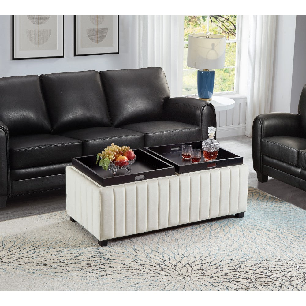 45 inch Wide Contemporary Square CubeStorage Ottoman Bench, Storage Bench with coffee tray,coffee table for Living Room Ottoman  foot rest for Bedroom End of Bed, BEIGE velvet fabric in modern SAWING