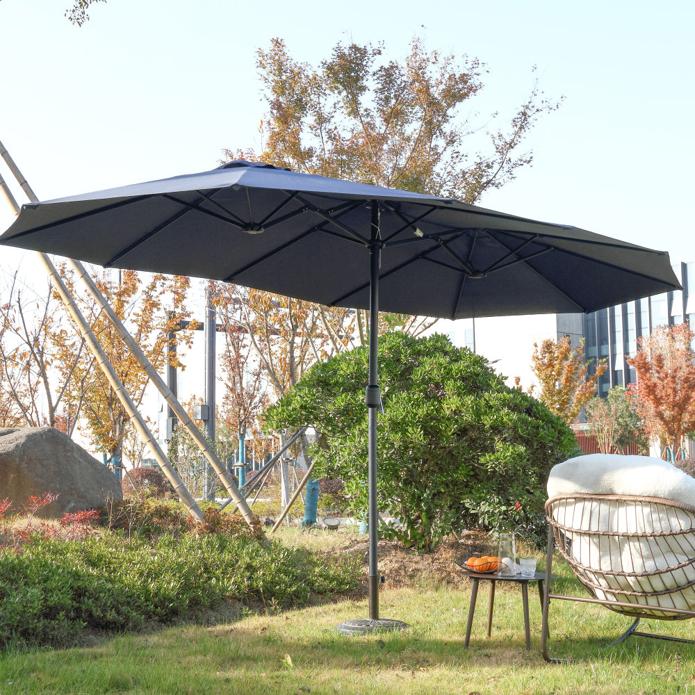 14.8 Ft Double Sided Outdoor Umbrella Rectangular Large with Crank ( Navy blue )(No Base)