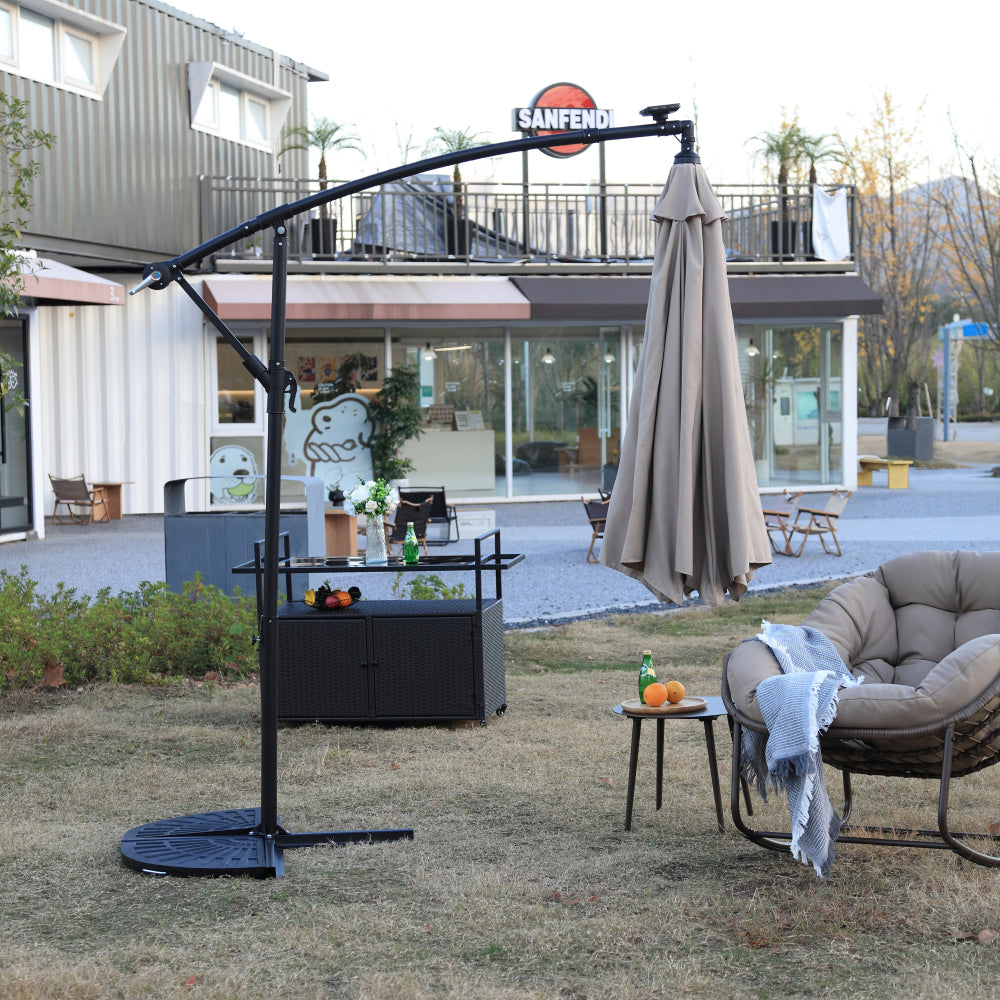 10ft Solar LED Offset Hanging Market Patio Umbrella  ( khaki )(No Base)