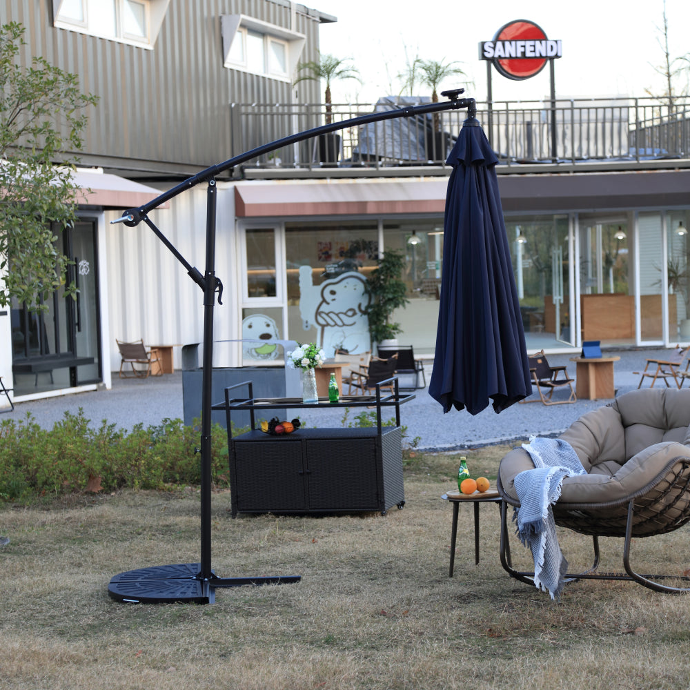 10ft Solar LED Offset Hanging Market Patio Umbrella  (Navy blue )(No Base)