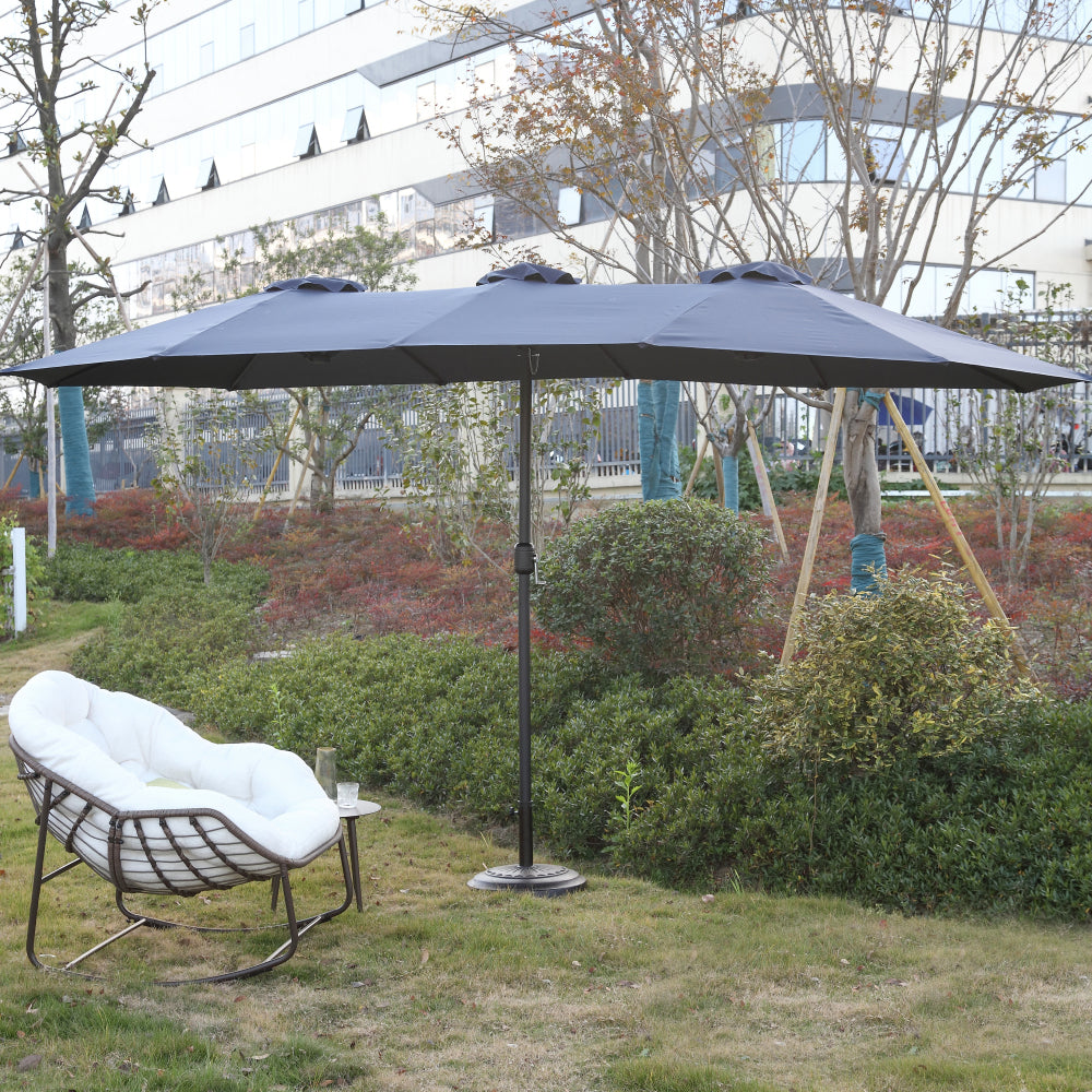 14.8 Ft Double Sided Outdoor Umbrella Rectangular Large with Crank ( Navy blue )(No Base)