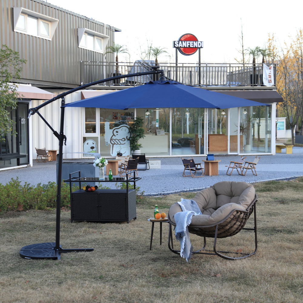 10ft Solar LED Offset Hanging Market Patio Umbrella  (Navy blue )(No Base)