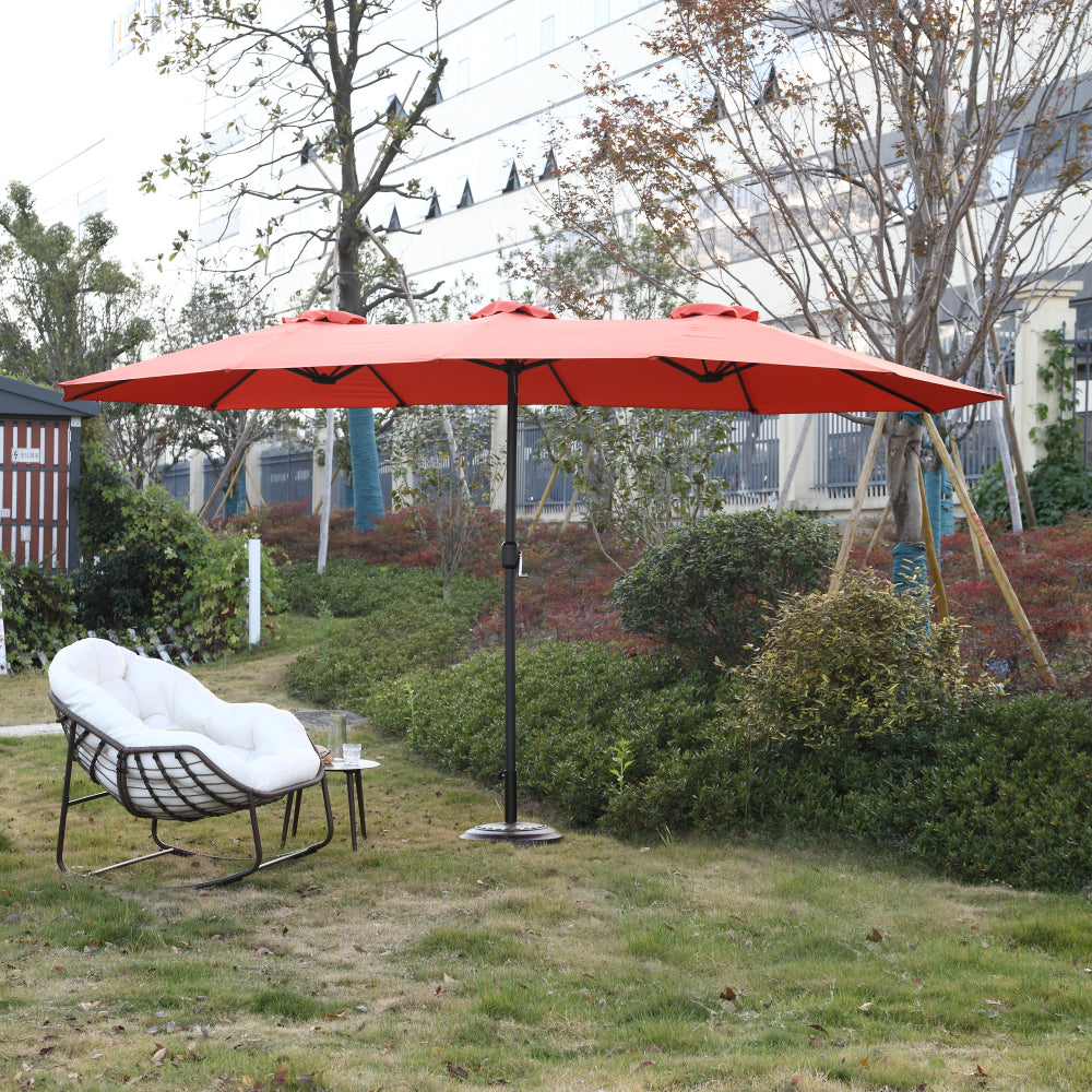 14.8 Ft Double Sided Outdoor Umbrella Rectangular Large with Crank ( Orange )(No Base)