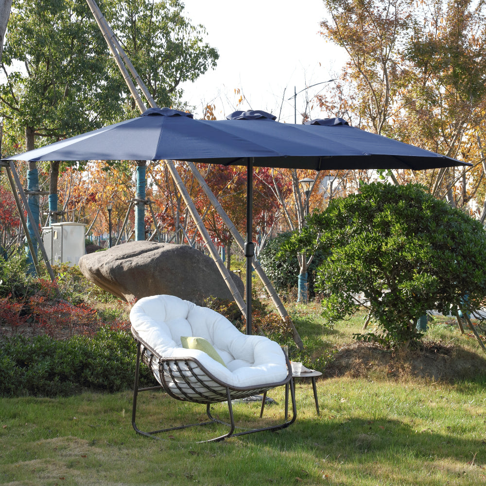 14.8 Ft Double Sided Outdoor Umbrella Rectangular Large with Crank ( Navy blue )(No Base)