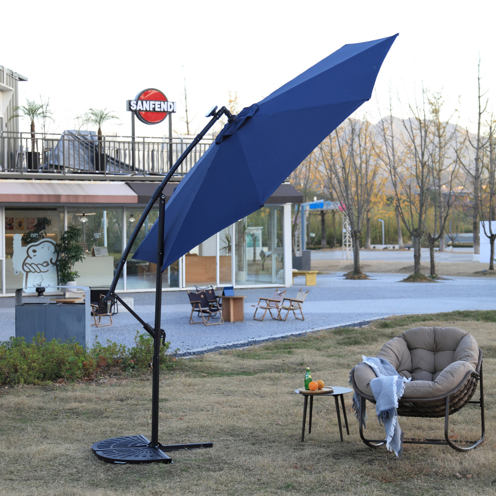 10ft Solar LED Offset Hanging Market Patio Umbrella  (Navy blue )(No Base)