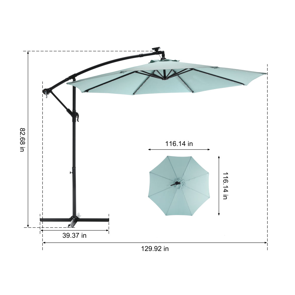 10ft Solar LED Offset Hanging Market Patio Umbrella  ( khaki )(No Base)