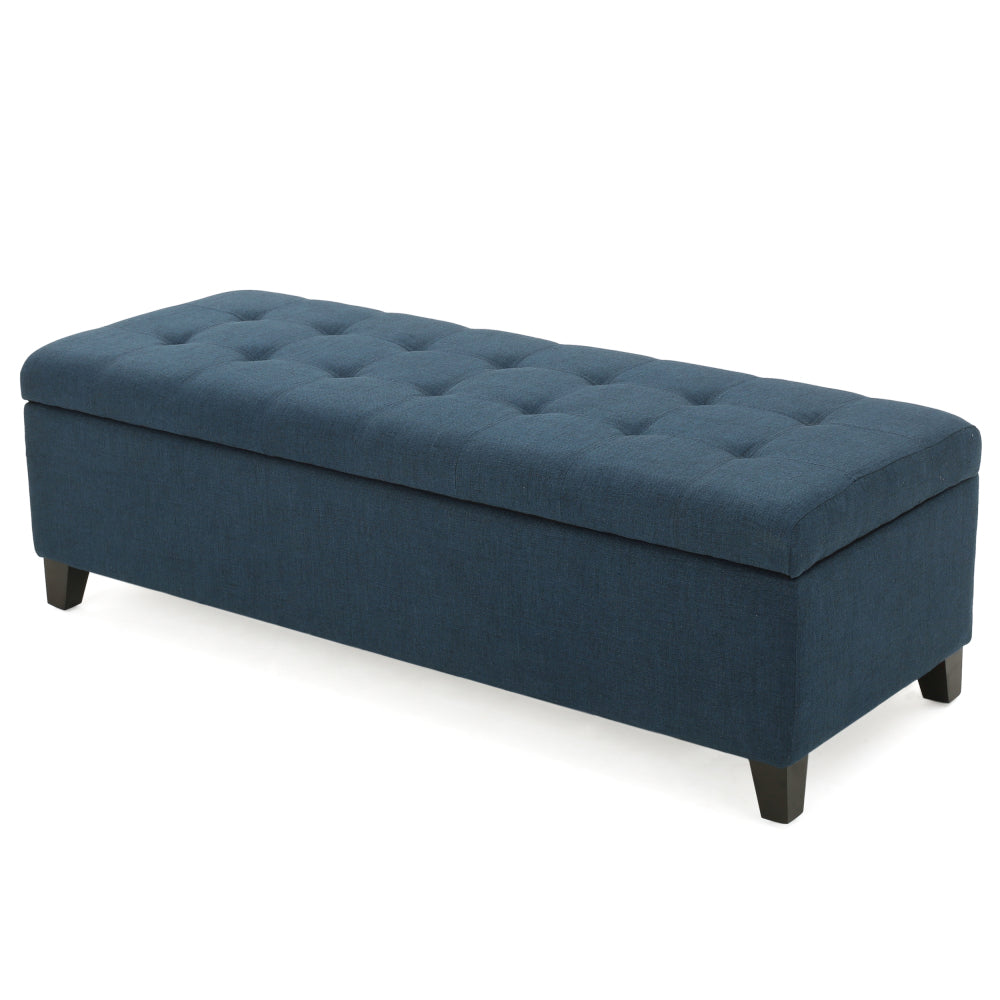 Upholstered Storage Ottoman Bench, Entryway Bench, End of Bed Bench, Ottoman Foot Rest for Living Room Bedroom, Navy Blue 50.75" Length