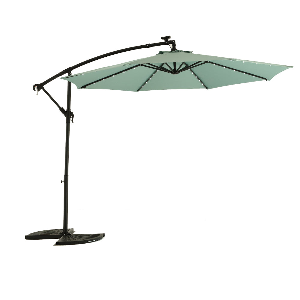 10ft Solar LED Offset Hanging Market Patio Umbrella  ( khaki )(No Base)