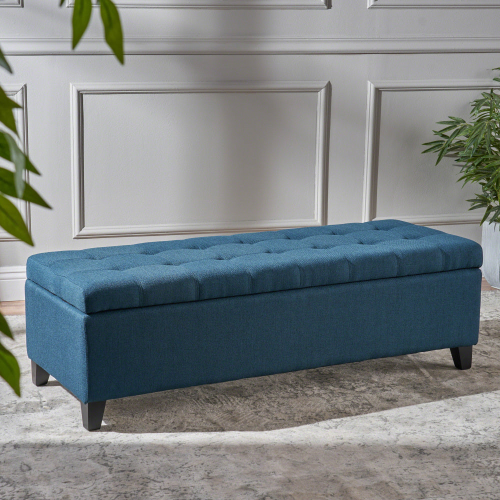 Upholstered Storage Ottoman Bench, Entryway Bench, End of Bed Bench, Ottoman Foot Rest for Living Room Bedroom, Navy Blue 50.75" Length