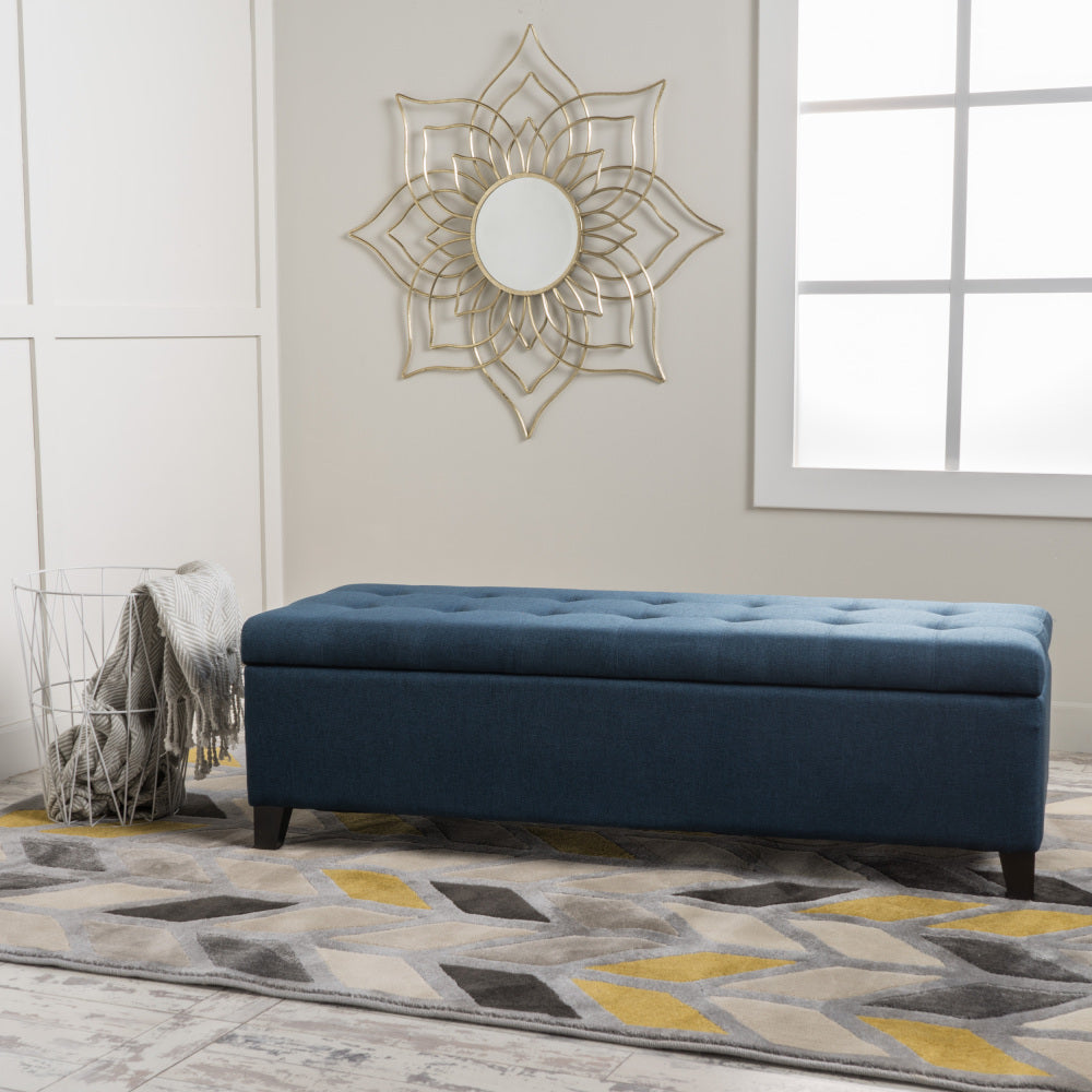 Upholstered Storage Ottoman Bench, Entryway Bench, End of Bed Bench, Ottoman Foot Rest for Living Room Bedroom, Navy Blue 50.75" Length