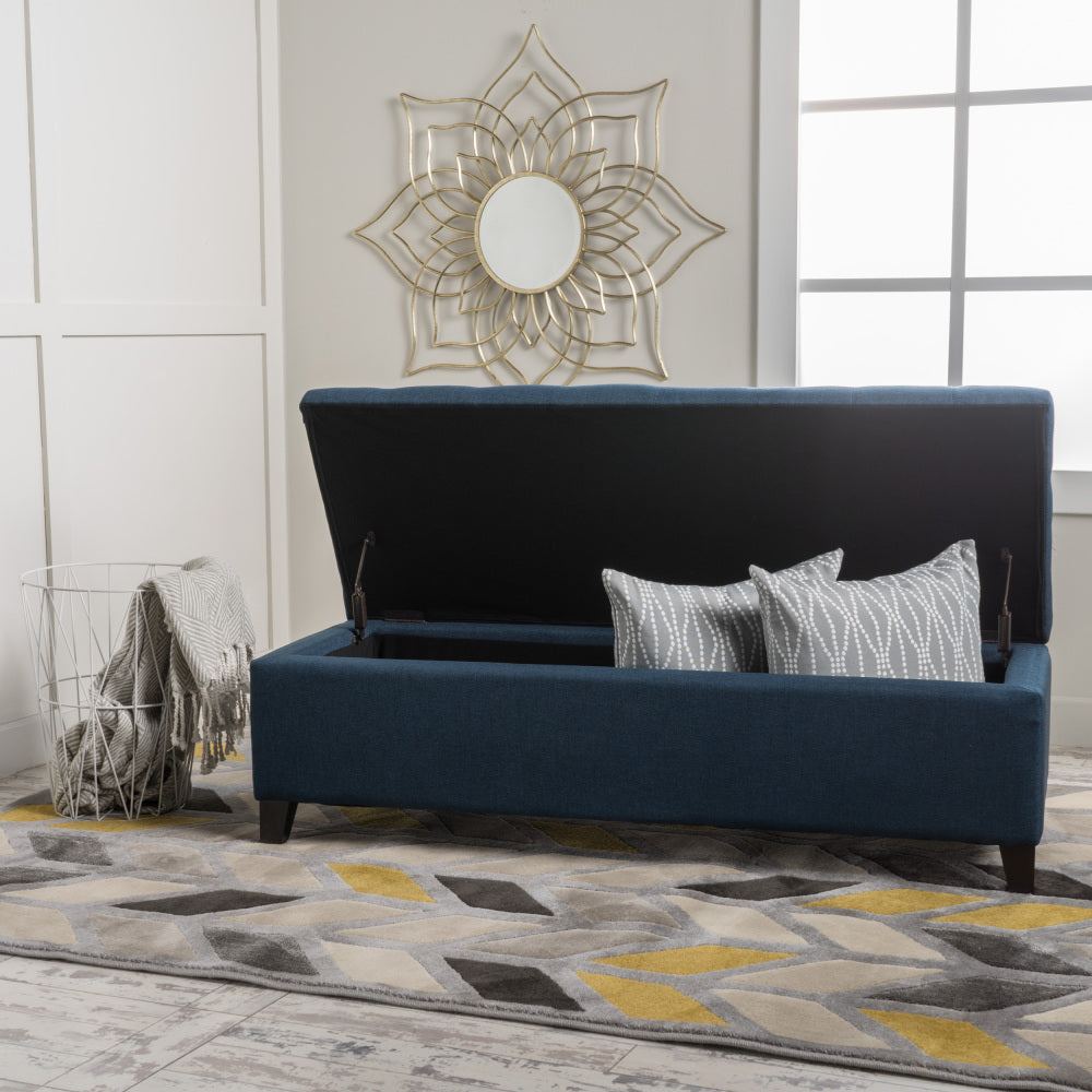Upholstered Storage Ottoman Bench, Entryway Bench, End of Bed Bench, Ottoman Foot Rest for Living Room Bedroom, Navy Blue 50.75" Length