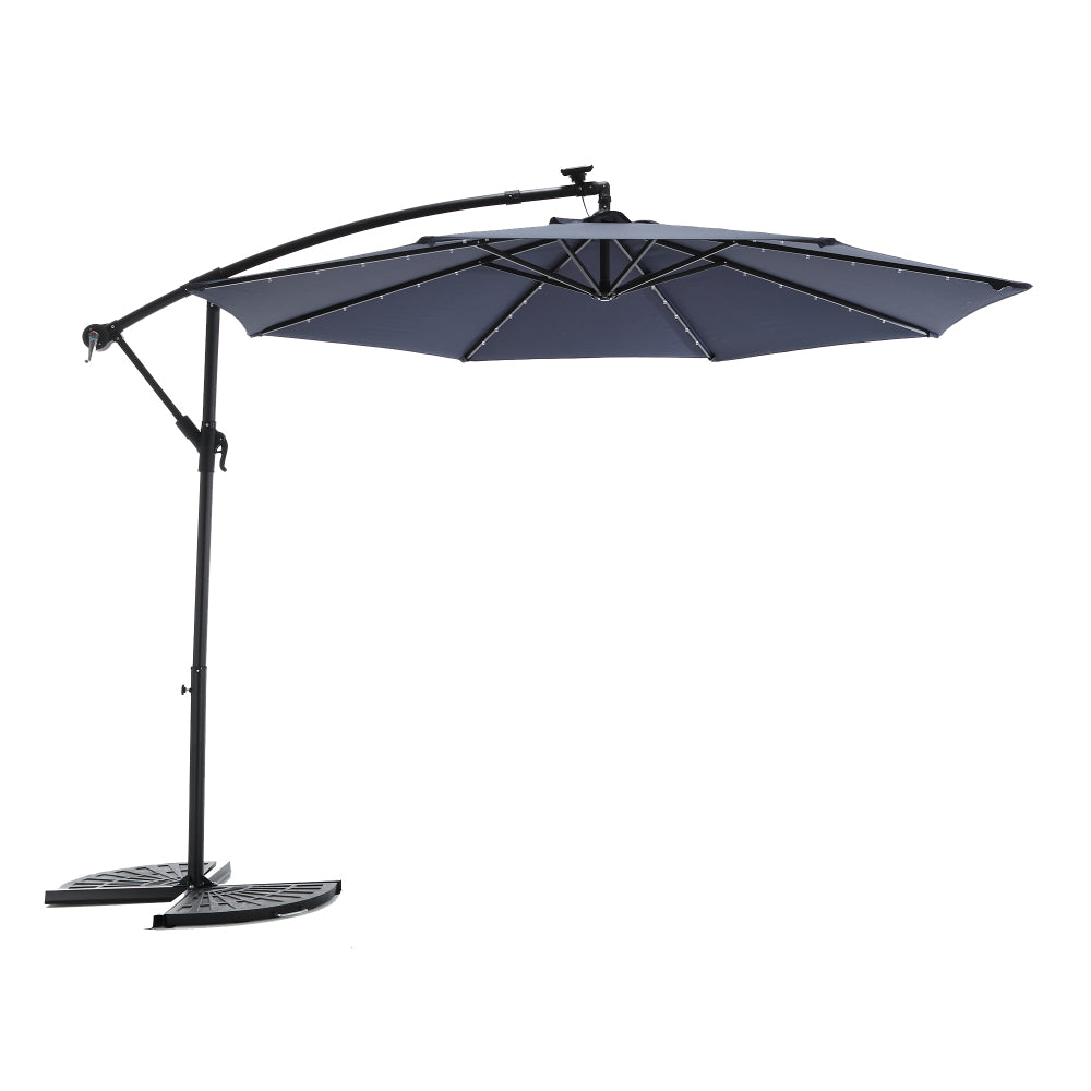 10ft Solar LED Offset Hanging Market Patio Umbrella  ( khaki )(No Base)