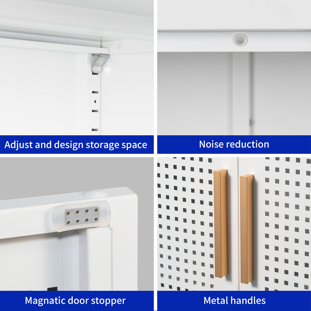 NO LOCK, Metal Storage Cabinet with 2 Doors and 2 Adjustable Shelves, Steel Storage Cabinet, Metal File Cabinet for Home Office School Gym, White