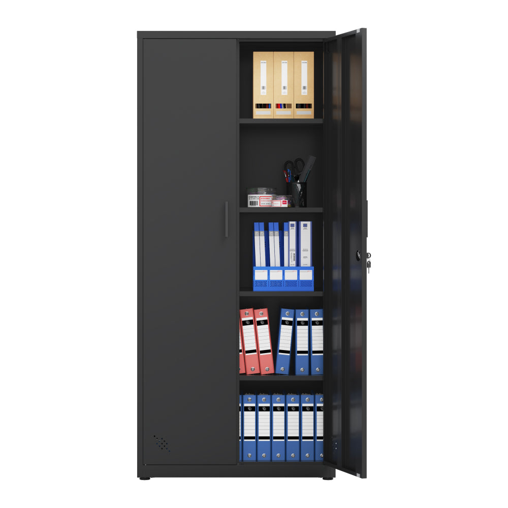 NO LOCK, Metal Storage Cabinet with 2 Doors and 2 Adjustable Shelves, Steel Storage Cabinet, Metal File Cabinet for Home Office School Gym, White