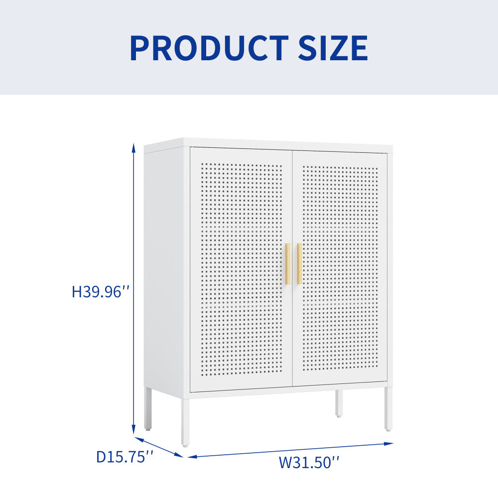 NO LOCK, Metal Storage Cabinet with 2 Doors and 2 Adjustable Shelves, Steel Storage Cabinet, Metal File Cabinet for Home Office School Gym, White