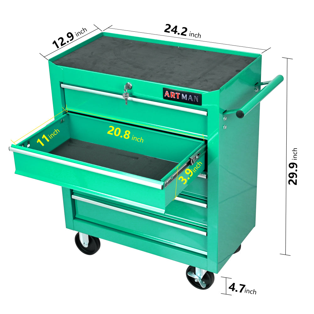 5 Drawer Tool Chest, Tool Storage Cabinet for Garage Storage with 4 Wheels and Locking System, GREEN
