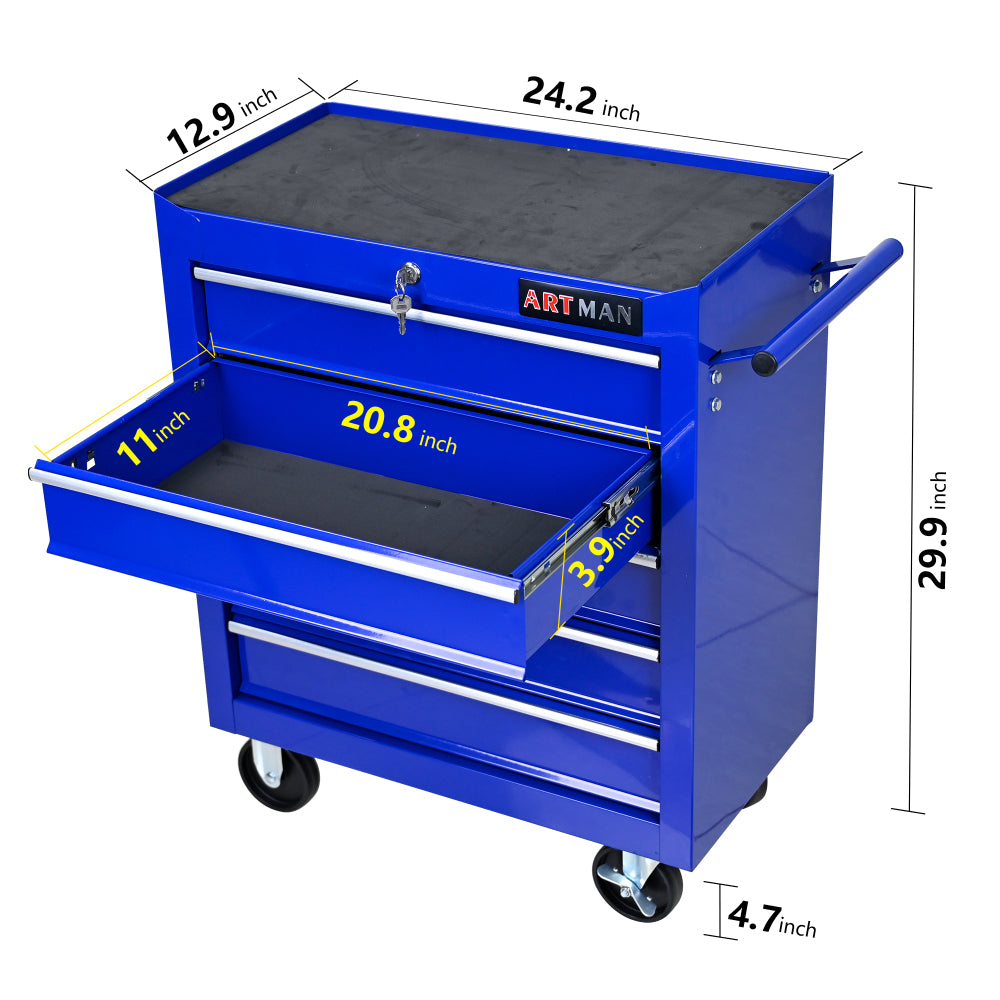 5 Drawer Tool Chest, Tool Storage Cabinet for Garage Storage with 4 Wheels and Locking System, BLUE