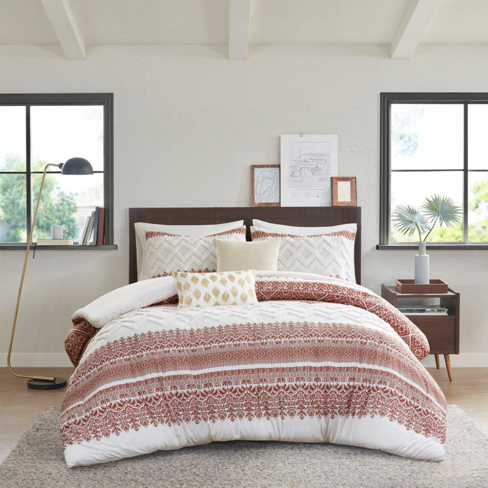 3 Piece Cotton Duvet Cover Set with Chenille Tufting