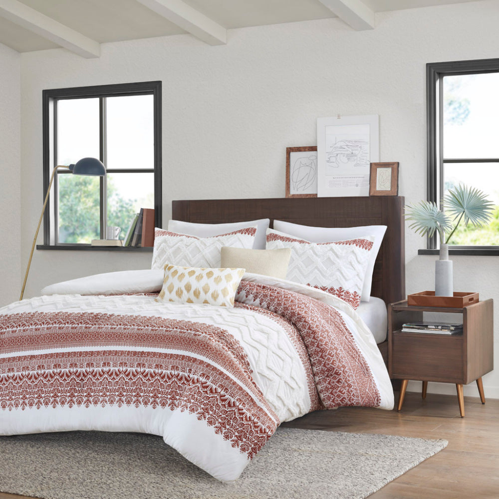 3 Piece Cotton Duvet Cover Set with Chenille Tufting