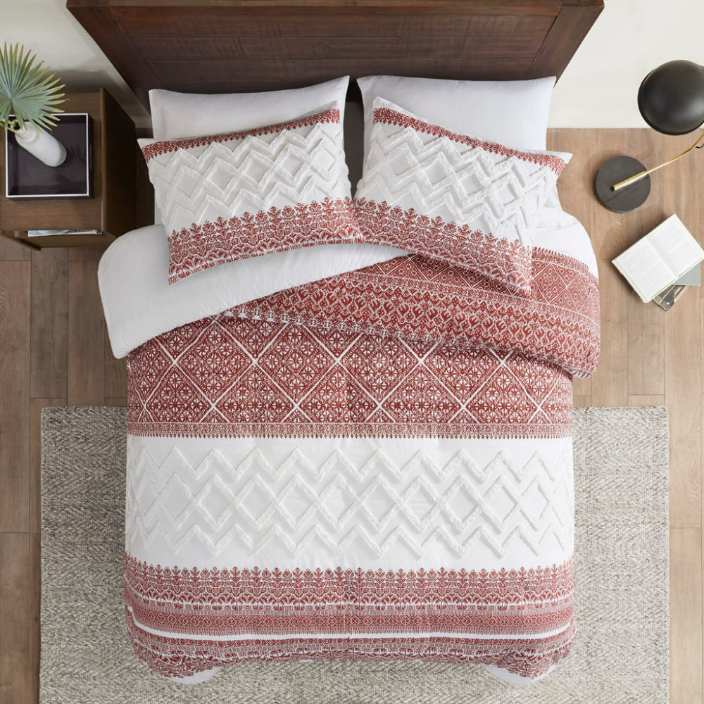 3 Piece Cotton Duvet Cover Set with Chenille Tufting