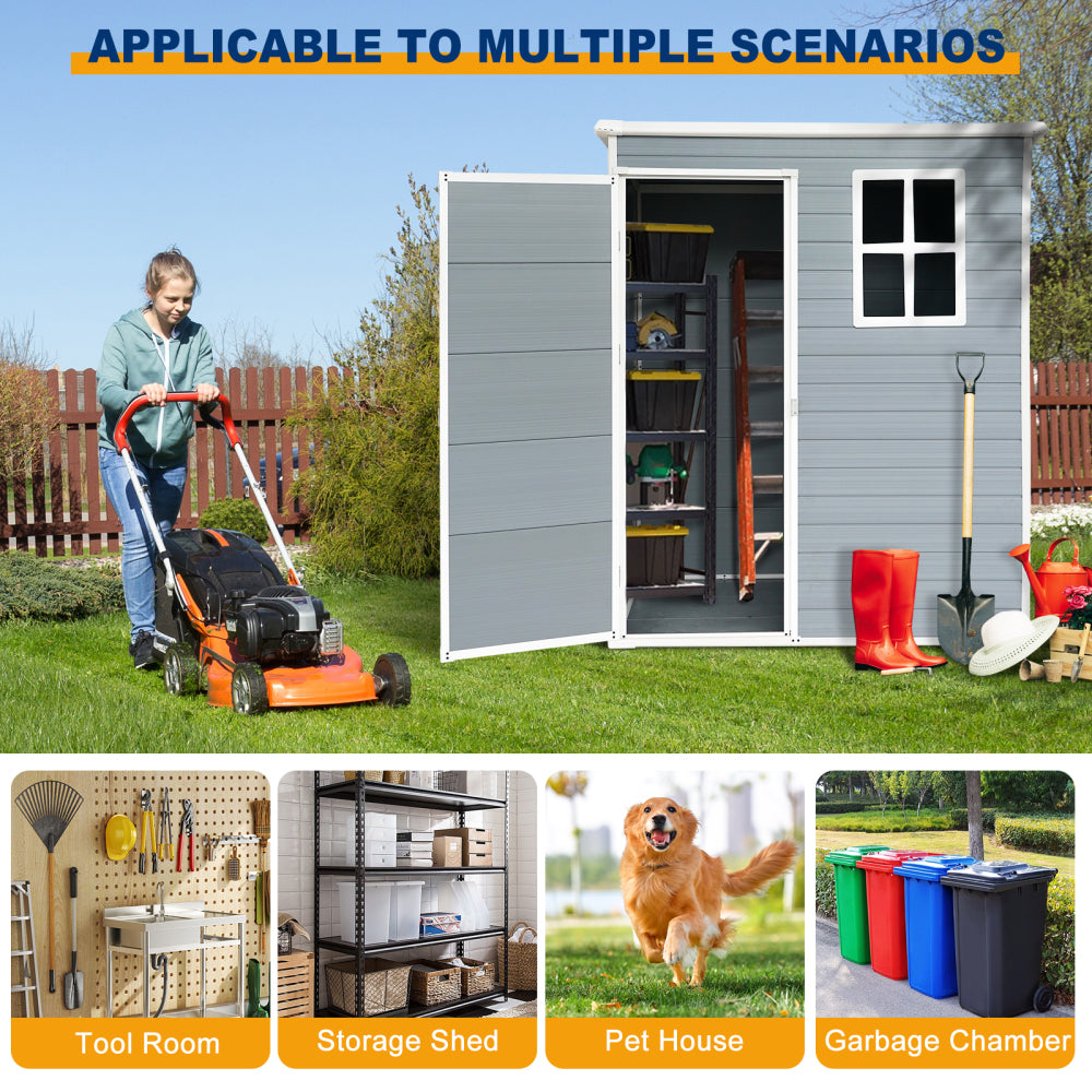5ft x 3ft Resin Outdoor Storage Shed Plastic Garden Sheds with Floor and Lockable Door for Backyard, Lawn, Grey (W540S00019)