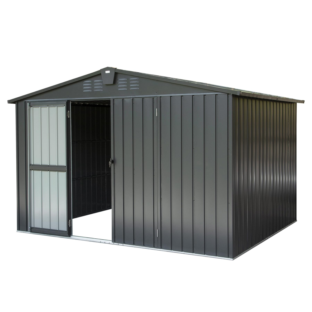Backyard Storage Shed 11' x 12.5' with Galvanized Steel Frame & Windows, Outdoor Garden Shed Metal Utility Tool Storage Room with Lockable Door for Patio(Dark Gray)