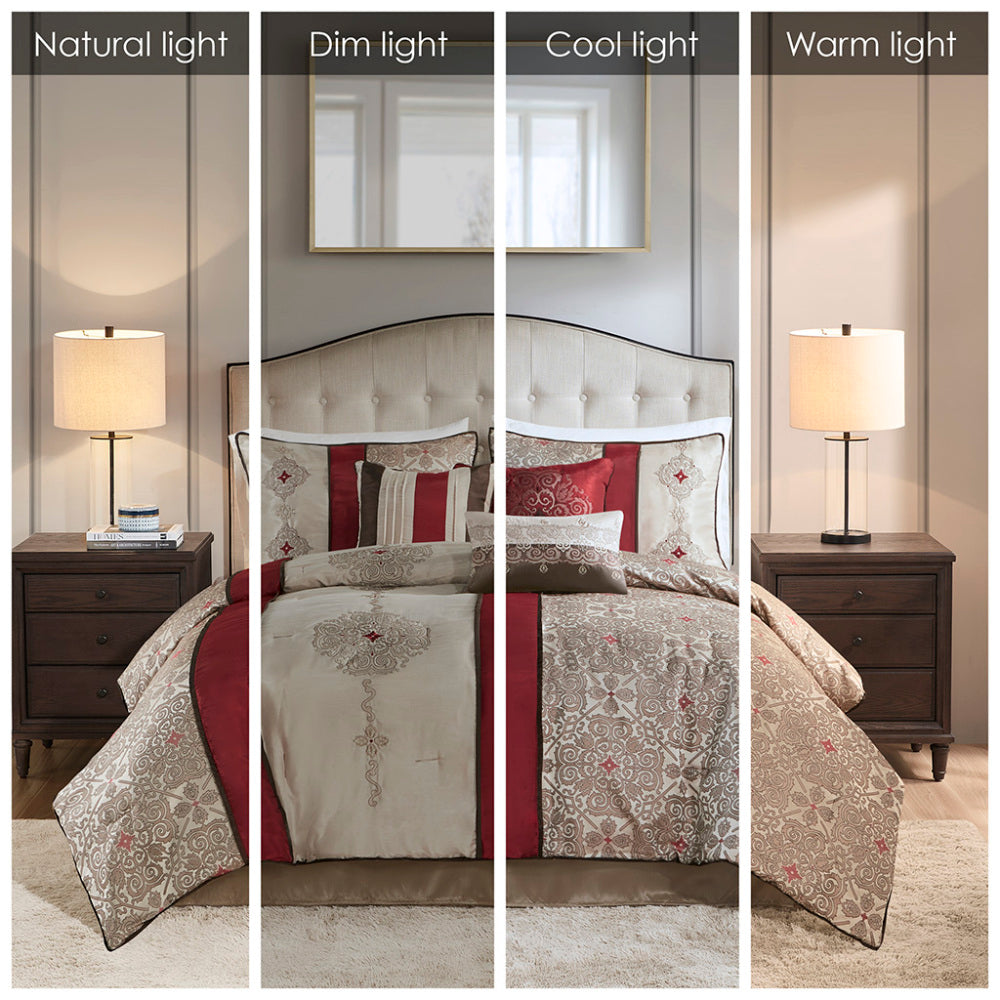 Queen 7 Piece Jacquard Comforter Set with Throw Pillows