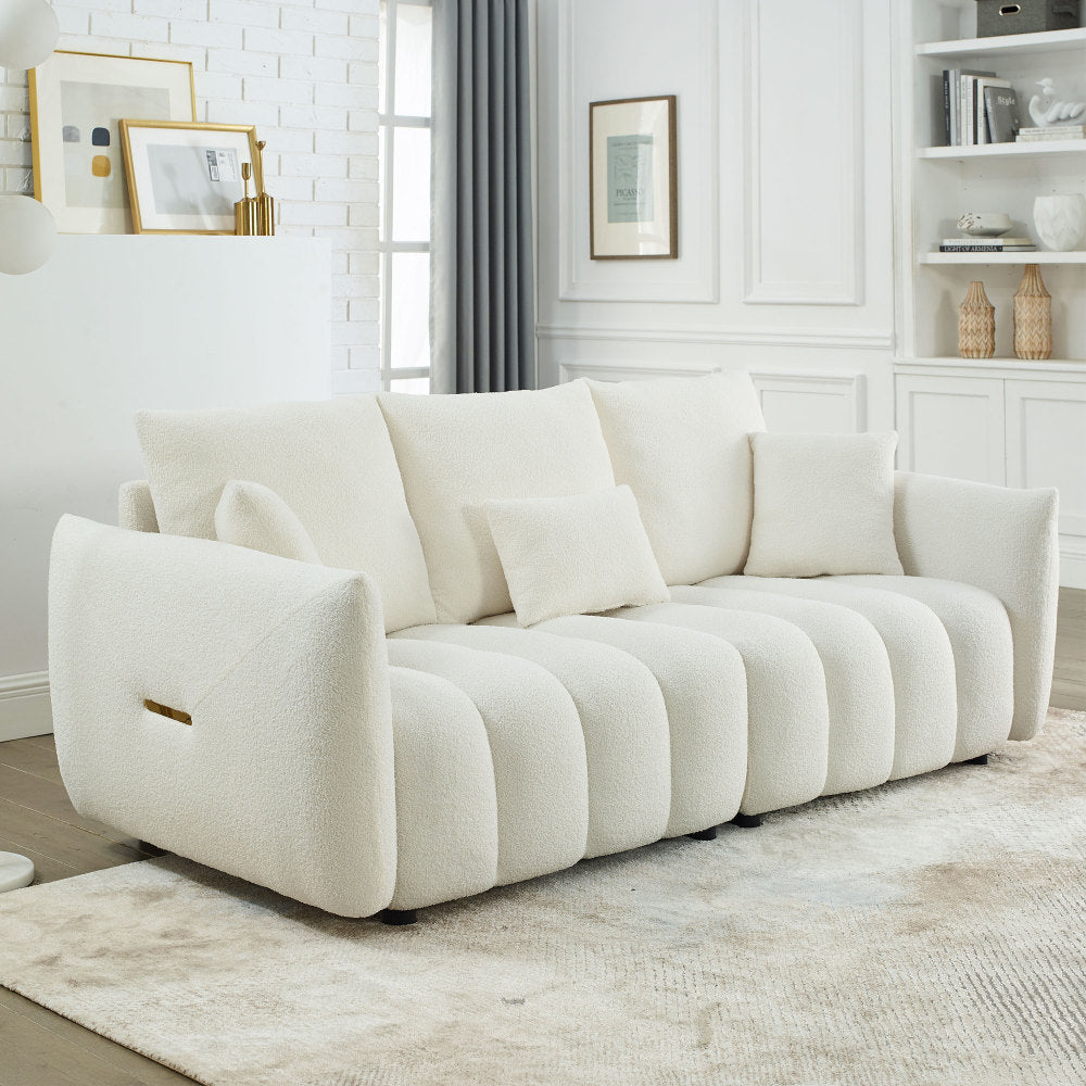 [video]MH 82" Premium Teddy fabric Sofa with 3 Back Pillows and 3 back Cushions Solid Wood Frame 3-Seater Sofa, Oversized Upholstered Chair for Living Room, Bedroom, Apartment and Office