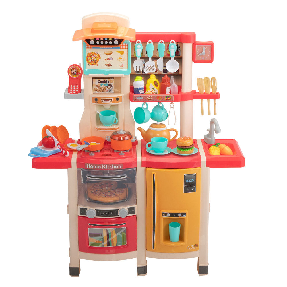 Large Pretend Play Kitchen Set Kids Cooking Playset with Realistic Lights, Vivid Sounds, Play Phone, Clock and 65 Pcs Accessories, 3 +, Blue