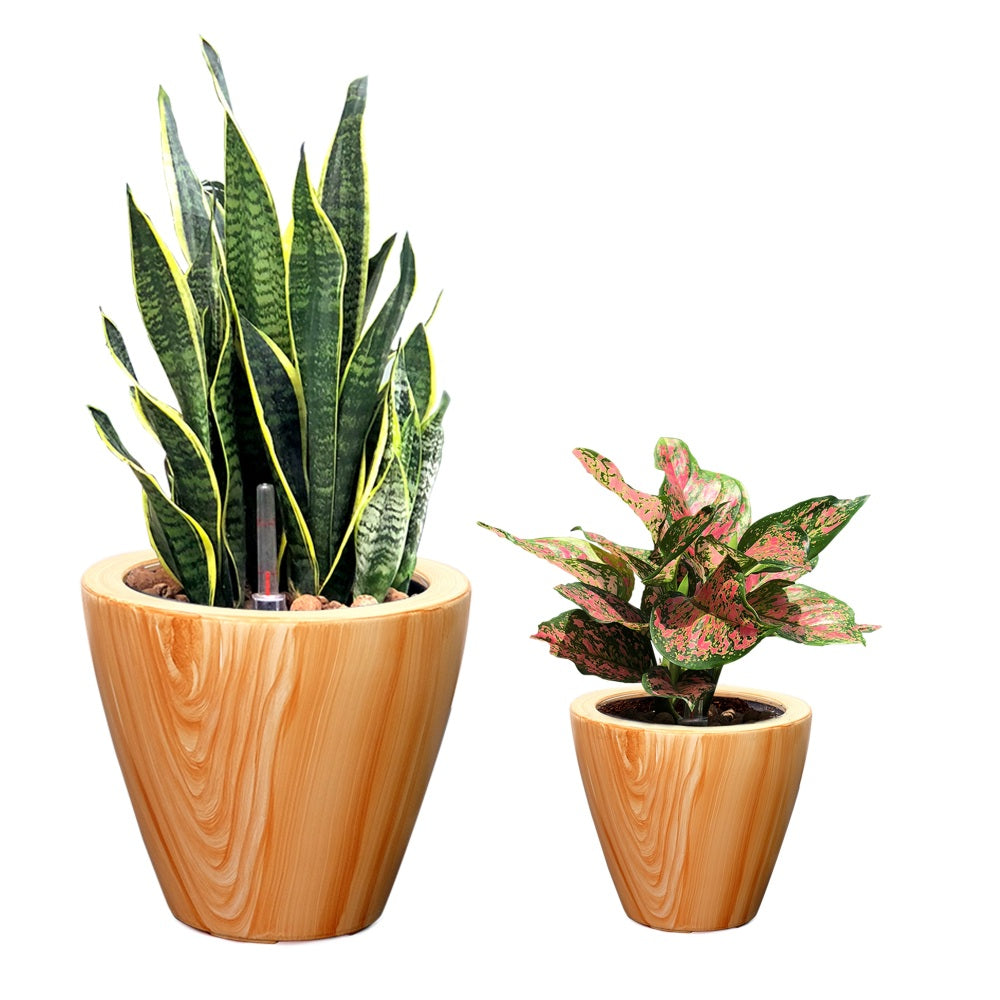 2-Pack 10 in.Dark Wood Plastic Self-watering Planter Pot
