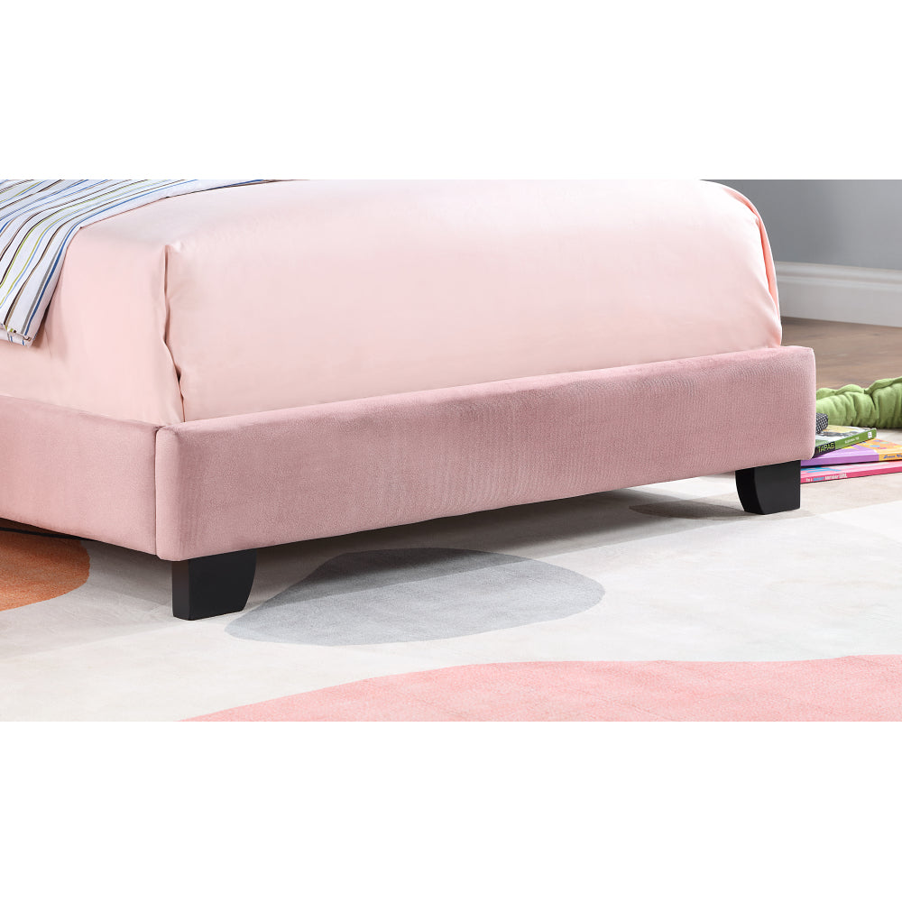 Upholstered Twin Size Platform Bed for Kids, Wooden Bed Frame with Slatted Bed Base, No Box Spring Needed, Cute Bed Frame with Shell Design Headboard for Girls Boys Teens, Pink
