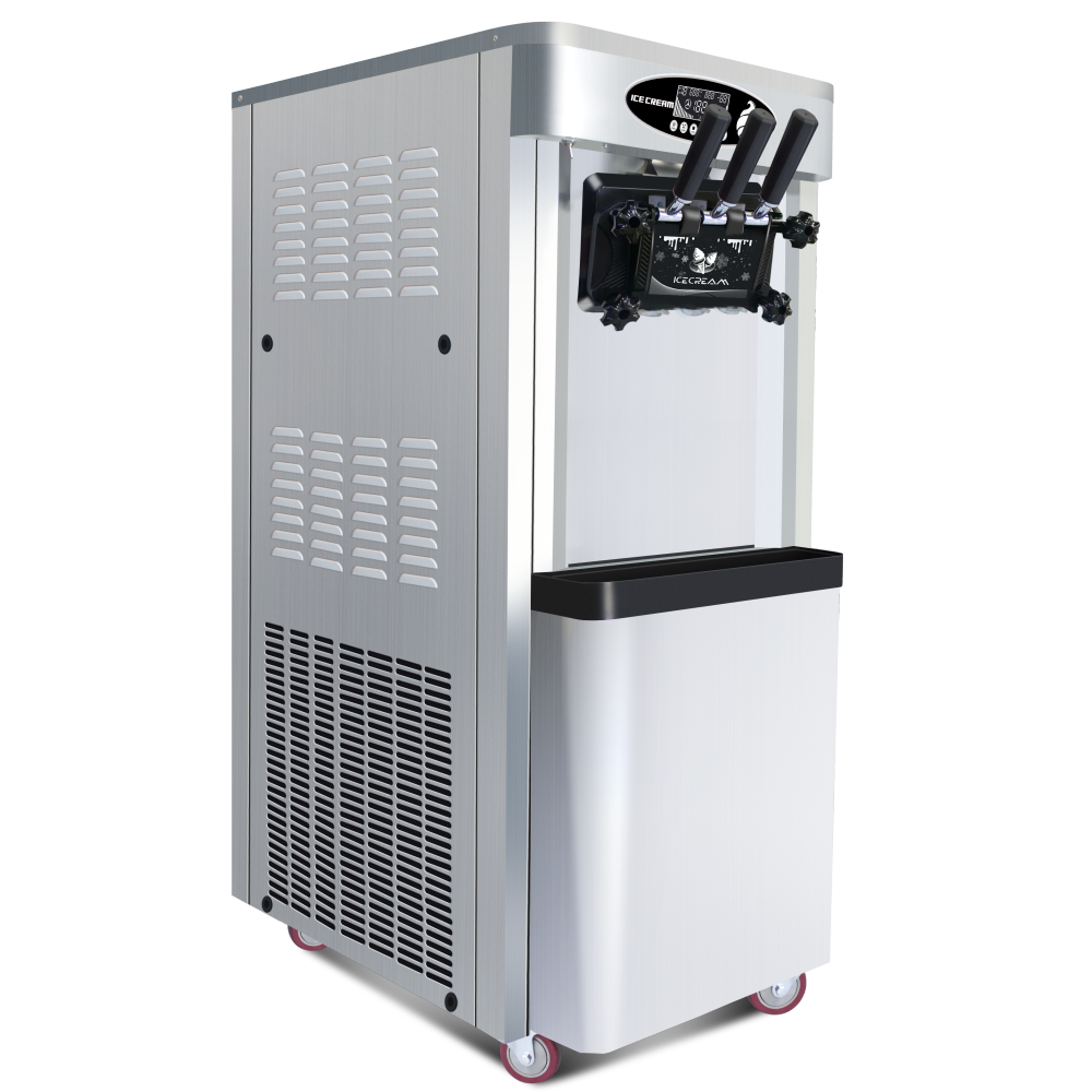 Commercial vertical ice cream machine,25-30L/H production capacity, with 2x6L hopper, 2000W power, soft ice cream machine for restaurants and snack shops, three flavors
