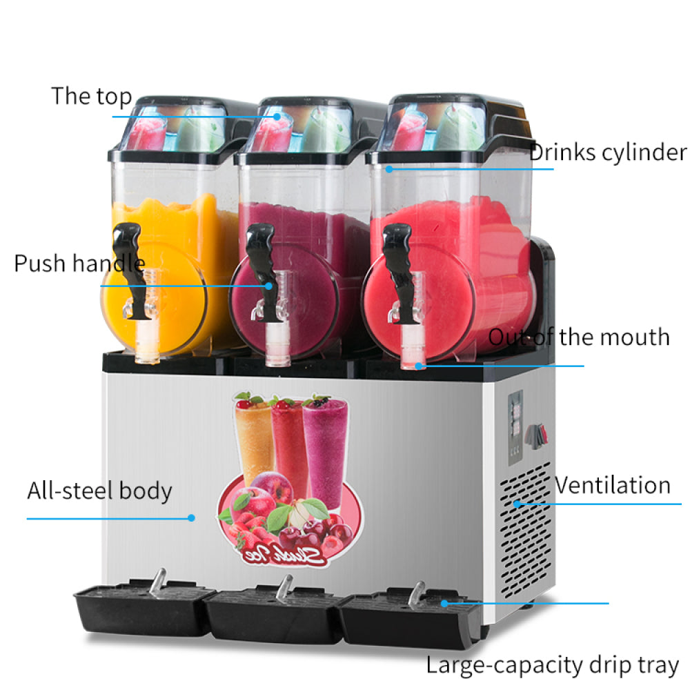 110V Commercial Slushy Machine 45L 3 Tank 1100W Stainless Steel Margarita Frozen Drink With Powerful Compressor Efficient Cooling Perfect for Supermarkets Cafes Restaurants Bars