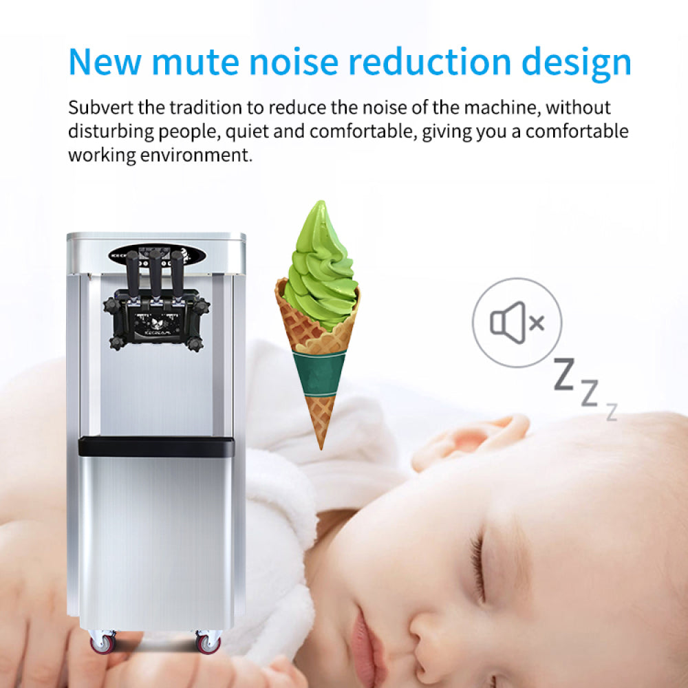 Commercial vertical ice cream machine,25-30L/H production capacity, with 2x6L hopper, 2000W power, soft ice cream machine for restaurants and snack shops, three flavors