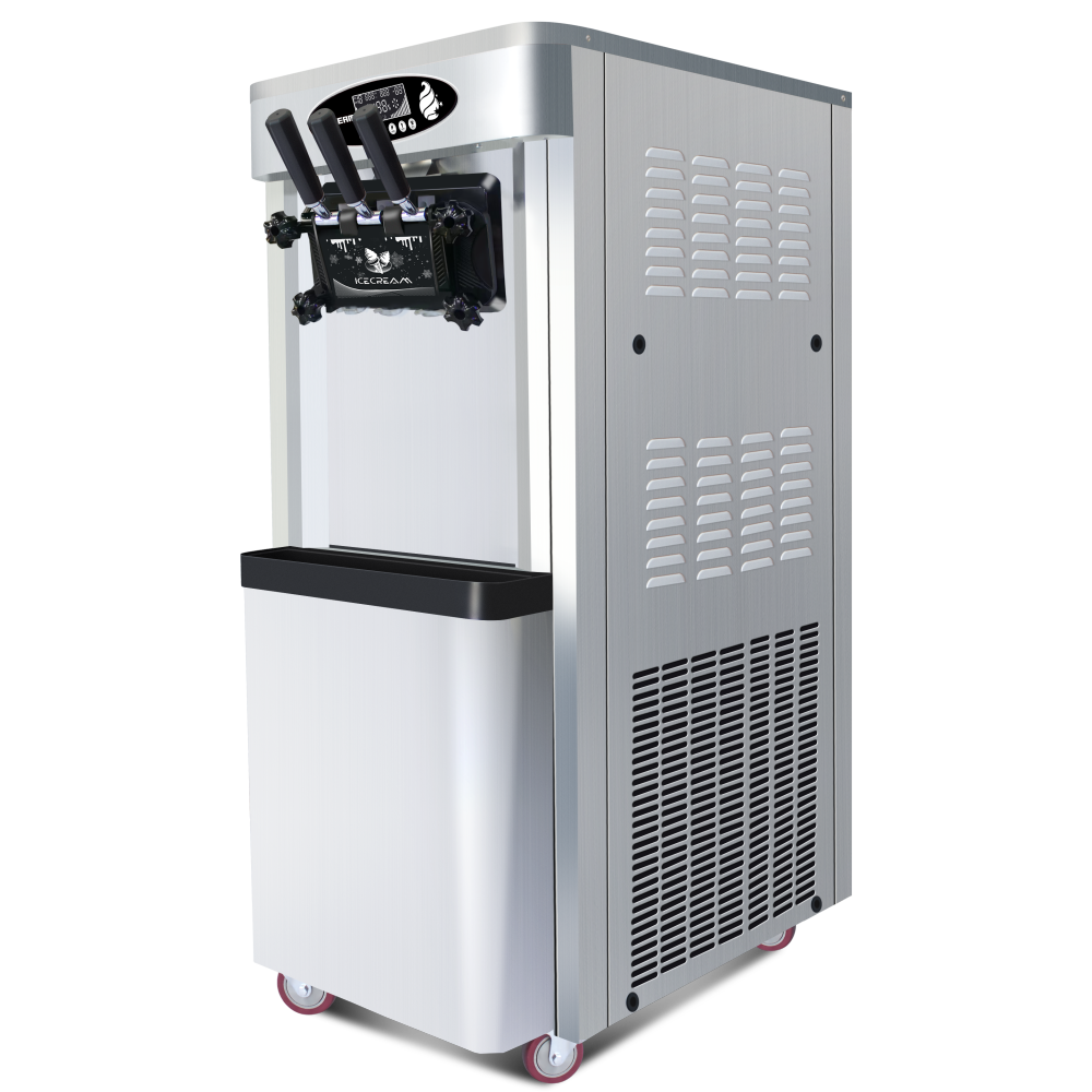 Commercial vertical ice cream machine,25-30L/H production capacity, with 2x6L hopper, 2000W power, soft ice cream machine for restaurants and snack shops, three flavors