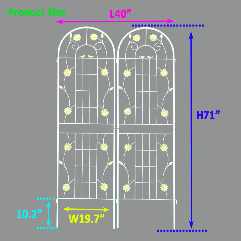 2 Pack Metal Garden Trellis 71" x 19.7" Rustproof Trellis for Climbing Plants Outdoor Flower Support Cream White