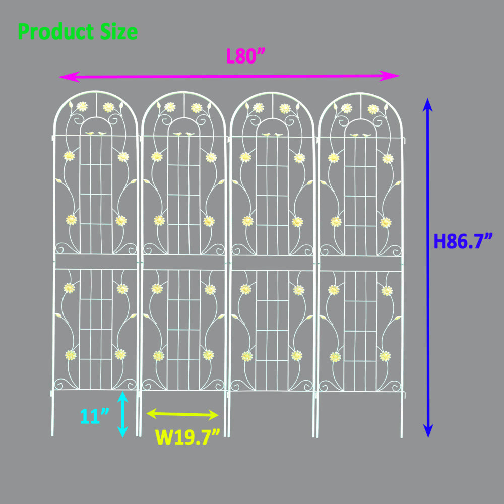 4 Pack Metal Garden Trellis 86.7" x 19.7" Rustproof Trellis for Climbing Plants Outdoor Flower Support Cream White