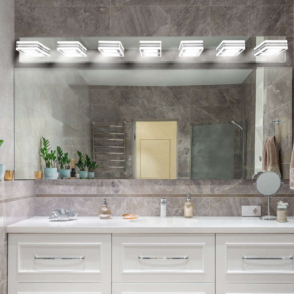 40" Modern 6-Light LED Vanity Light - Sleek Bathroom Wall Fixture, Iron & Acrylic, Dimmable & Energy-Efficient, Ideal for Mirror Lighting