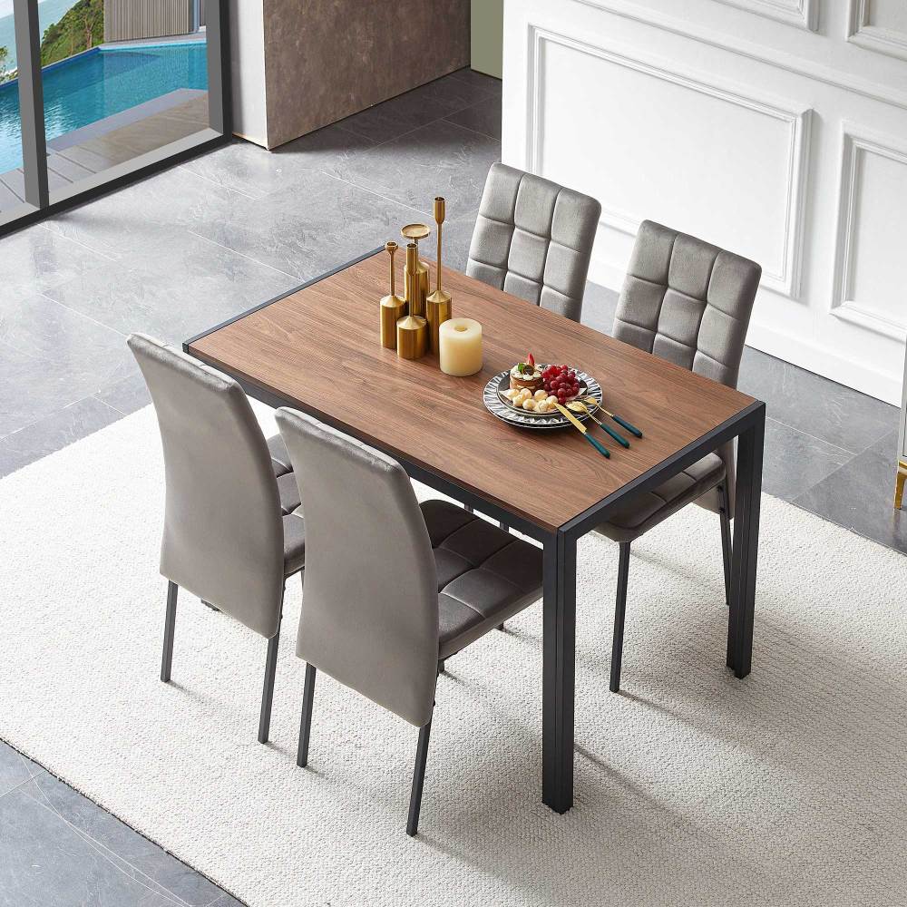 5-Piece Dining Set Including Blue Velvet High Back Golden Color Legs Nordic Dining Chair & Creative Design MDF Dining Table