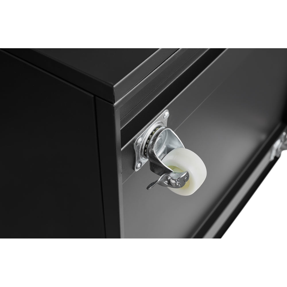 Black Metal Double-Door Printer Cabinet - 360° Lockable Casters, Crafted From Steel, Adjustable Shelves, Waterproof And Not Easy To Wear, Modern Design For Office, Home, Garage.