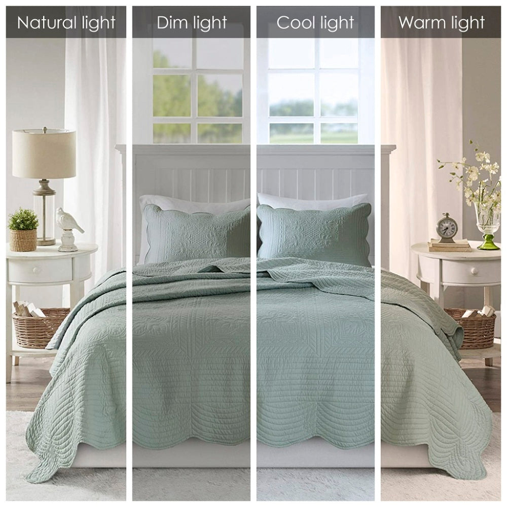 3 Piece Reversible Scalloped Edge Quilt Set Seafoam King/Cal King