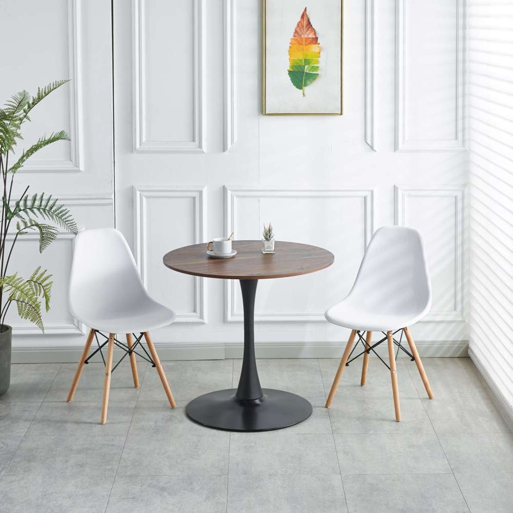 31.5"BLACK AND WALNUT Tulip Table Mid-century Dining Table for 2-4 people With Round Mdf Table Top, Pedestal Dining Table, End Table Leisure Coffee Table