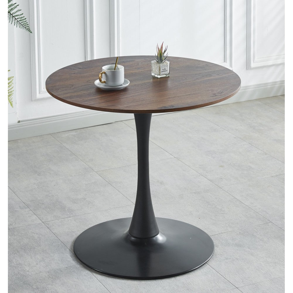 31.5"BLACK AND WALNUT Tulip Table Mid-century Dining Table for 2-4 people With Round Mdf Table Top, Pedestal Dining Table, End Table Leisure Coffee Table
