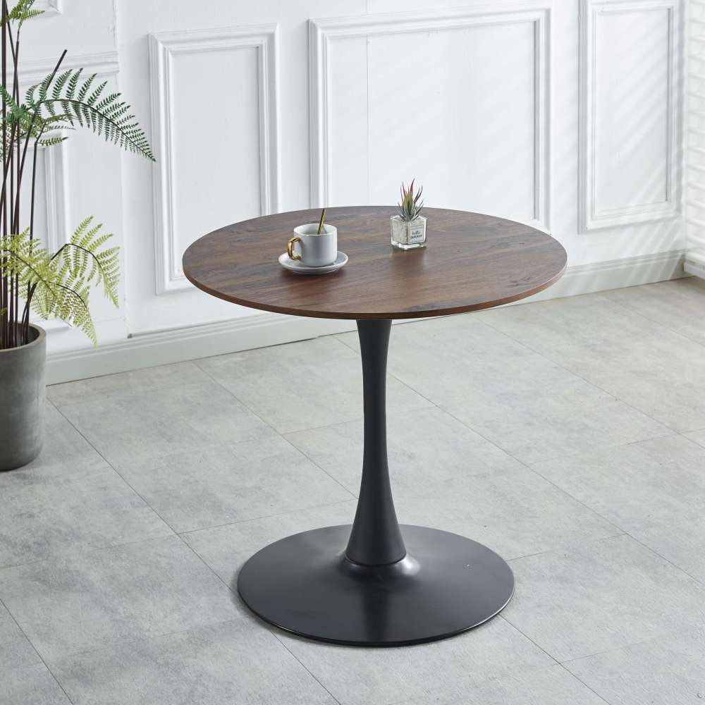 31.5"BLACK AND WALNUT Tulip Table Mid-century Dining Table for 2-4 people With Round Mdf Table Top, Pedestal Dining Table, End Table Leisure Coffee Table